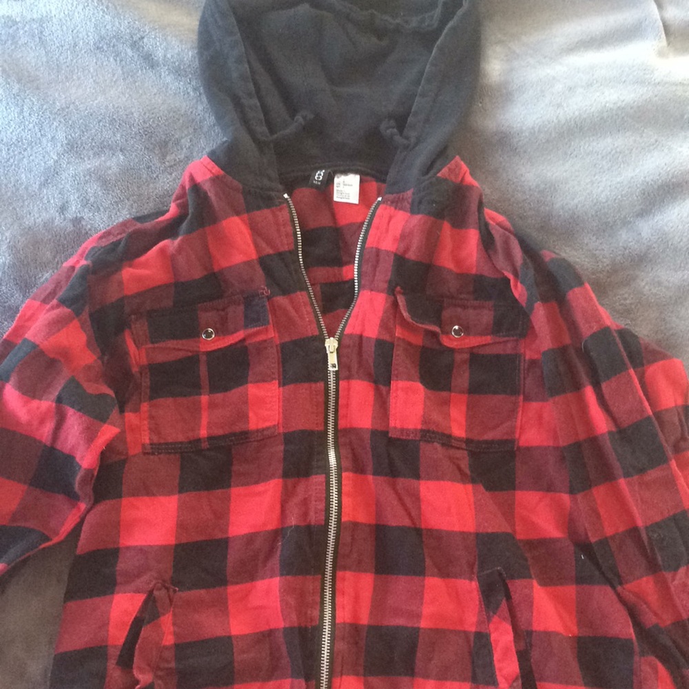 Red and black flannel hoodie